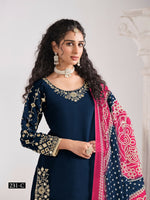 Thumbnail for Anaita Navy Blue Roman Silk Stitched Suit with Embroidery & Real Mirror Work - Distacart