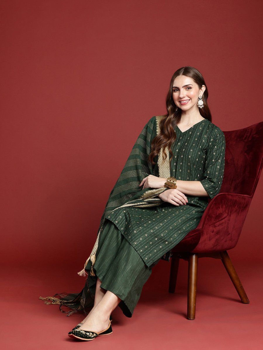Anouk Women Woven Design Regular Kurta With Trousers & Dupatta - Distacart