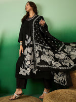 Thumbnail for Sangria Floral Printed A-Line Kurta With Trouser & Dupatta
