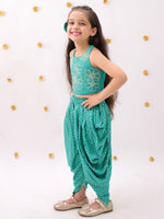 Thumbnail for Lil Drama Khilkhilahat Green Crop Top and Dhoti SeT For Girls