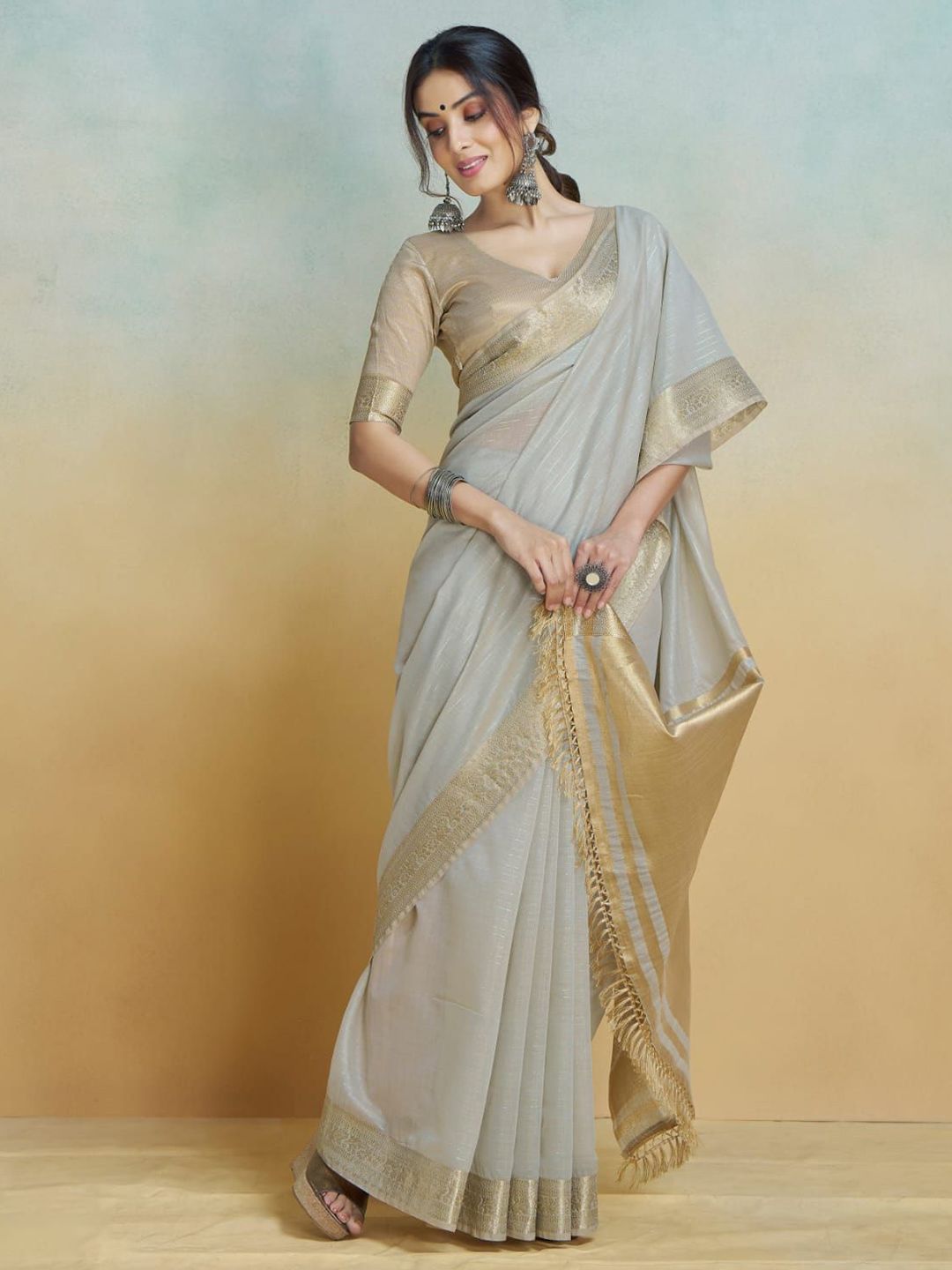 Mitera Zari Pure Cotton Chanderi Saree - Distacart