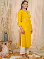 Thumbnail for Ode by House of Pataudi Floral Embroidered Tie-Up Neck Straight Kurta - Distacart