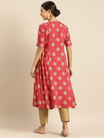 Thumbnail for All About You Women Rust & Gold-Toned Ethnic Motifs Printed Mirror Work Kurta - Distacart