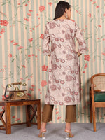 Thumbnail for Ode by House of Pataudi Floral Printed Regular Chanderi Silk Straight Kurta With Trousers - Distacart