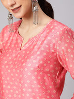 Thumbnail for Aks Ethnic Motifs Printed Round Neck Chanderi Silk Straight Kurta - Distacart