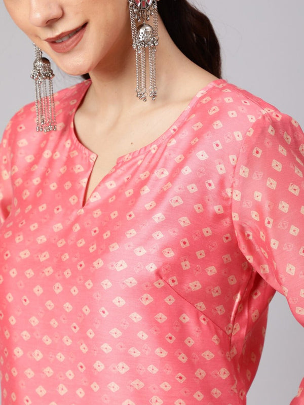 Aks Ethnic Motifs Printed Round Neck Chanderi Silk Straight Kurta - Distacart