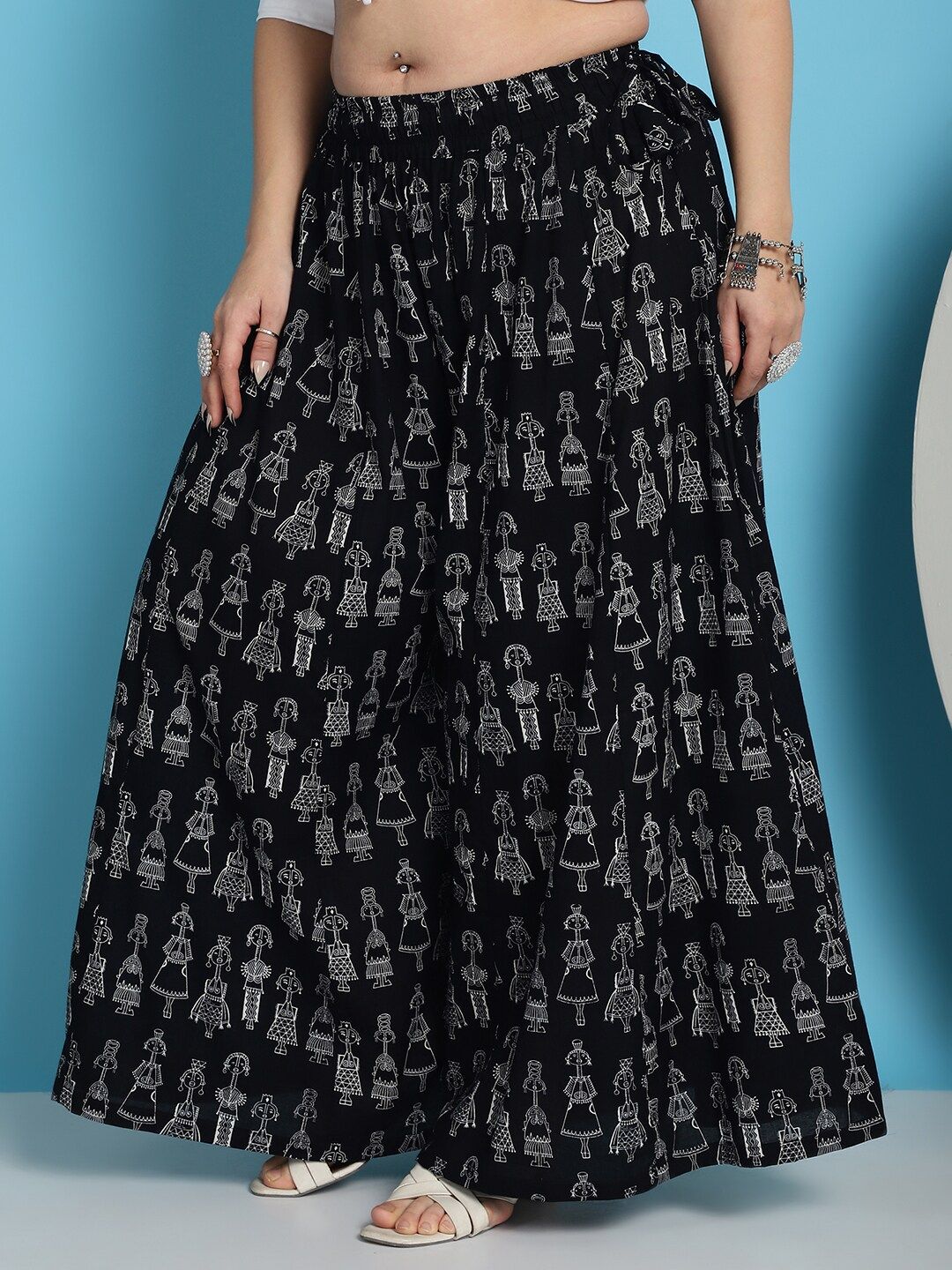 TAG 7 Ethnic Motifs Printed Pure Cotton Flared Ethnic Palazzo