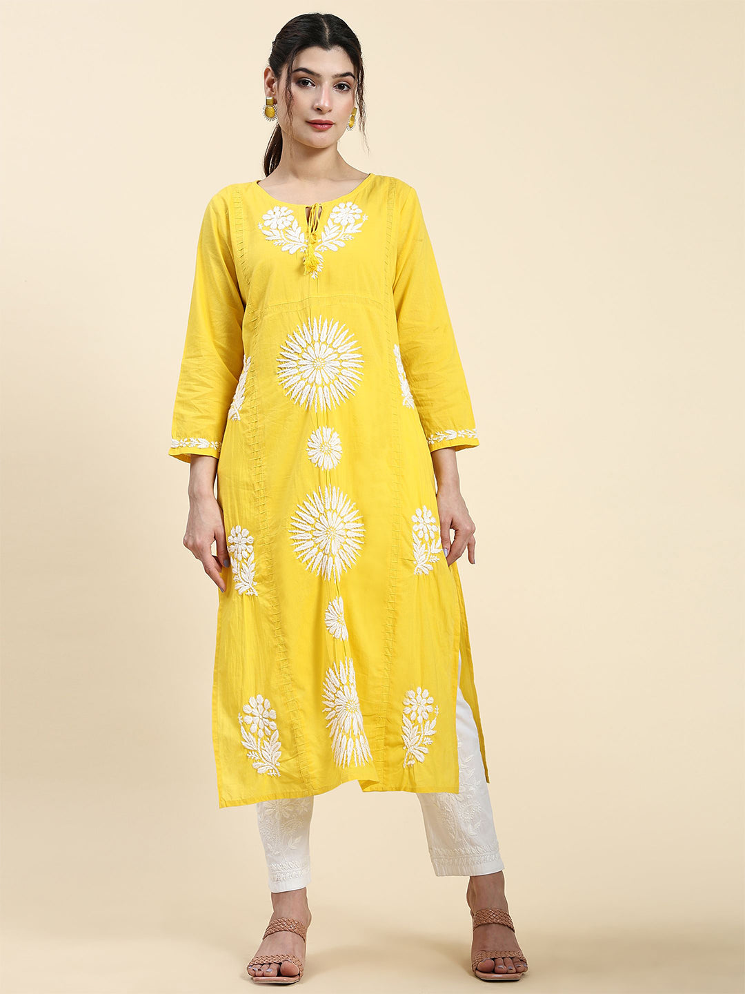HOUSE OF KARI Embroidered Chikankari Pure Cotton Chikankari Kurta - Distacart