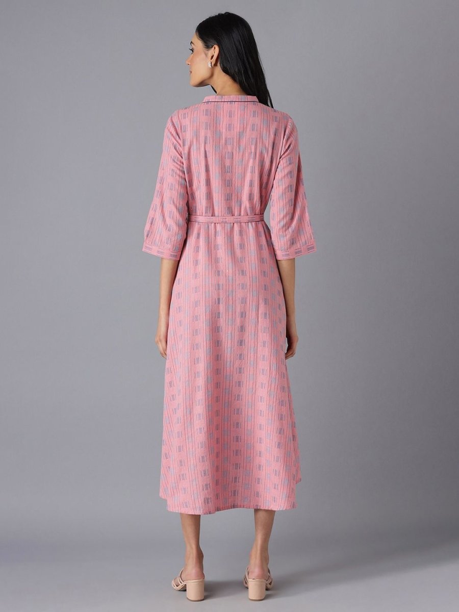 AURELIA Pink & Blue A-Line Cotton Midi Dress