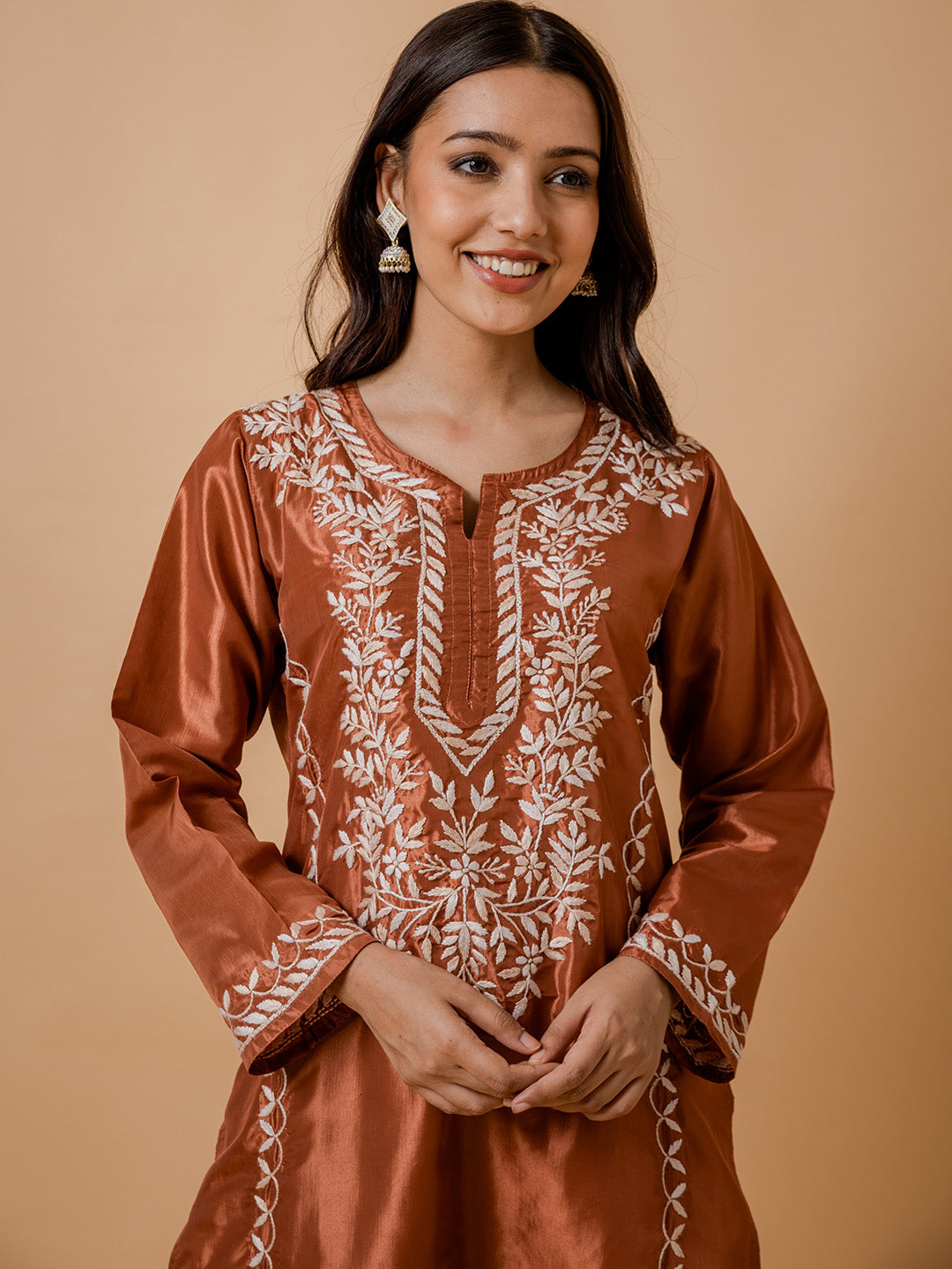 HOUSE OF KARI Floral Embroidered Silk Chikankari Kurta - Distacart