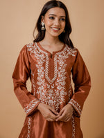Thumbnail for HOUSE OF KARI Floral Embroidered Silk Chikankari Kurta - Distacart