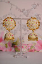 Thumbnail for Beige Round Shape Ethnic Meenakari Jhumki Earrings By House of Ree - Distacart