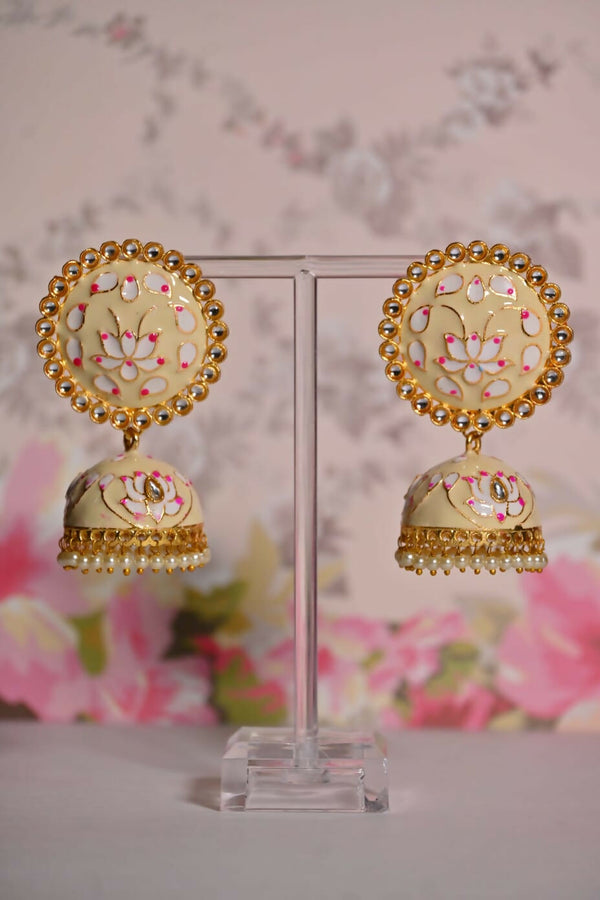 Beige Round Shape Ethnic Meenakari Jhumki Earrings By House of Ree - Distacart