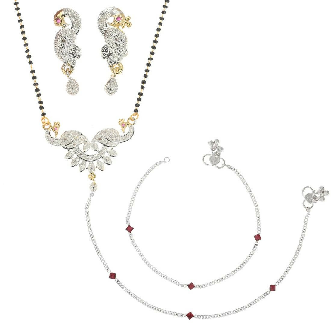 AanyaCentric Gold-plated Mangalsutra Pendant Earring Set & Silver Plated Anklet - Distacart