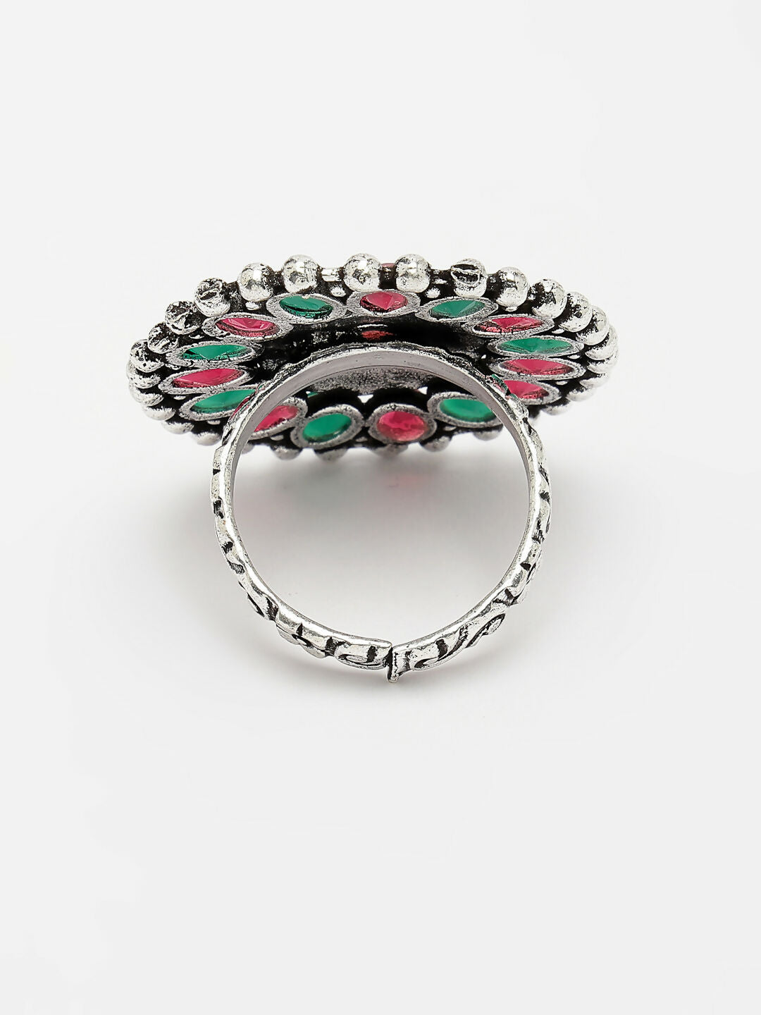 NVR Women's Multicolor Silver-Plated Circular Shape Adjustable Finger Ring - Distacart