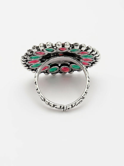 NVR Women's Multicolor Silver-Plated Circular Shape Adjustable Finger Ring - Distacart