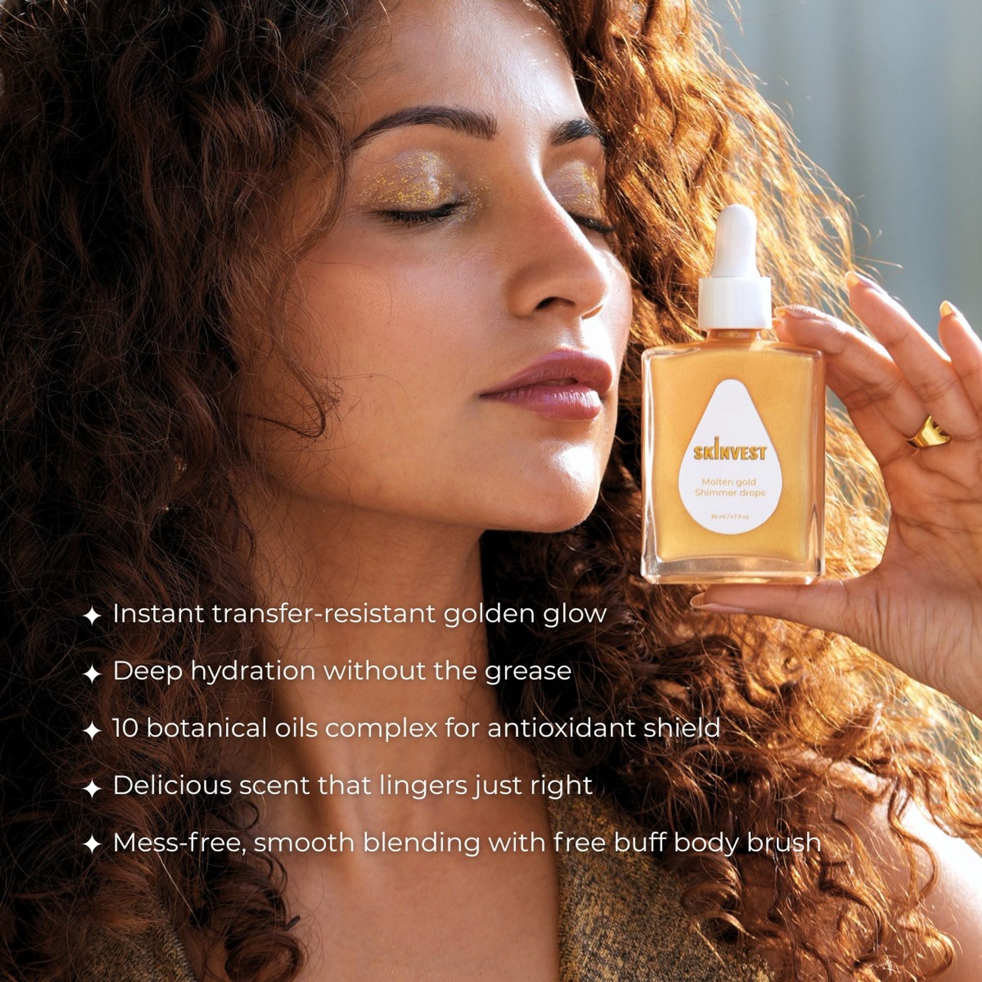 Skinvest Molten Gold Shimmer Drops With Buff Body Brush - Distacart