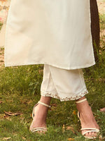 Thumbnail for Indo Era White Floral Yoke Design Tie-Up Neck Straight Kurta With Trousers & Dupatta