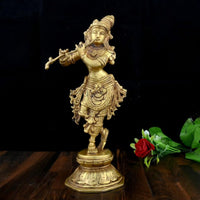 Thumbnail for Vintage Gulley Brass Krishna Antique Standing Idol - Distacart