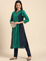Thumbnail for All About You Women Green & Navy Blue Colourblocked Kurta with Trousers - Distacart