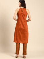 Thumbnail for All About You Women Orange Floral Print Embroidered Regular Kurta with Trousers - Distacart
