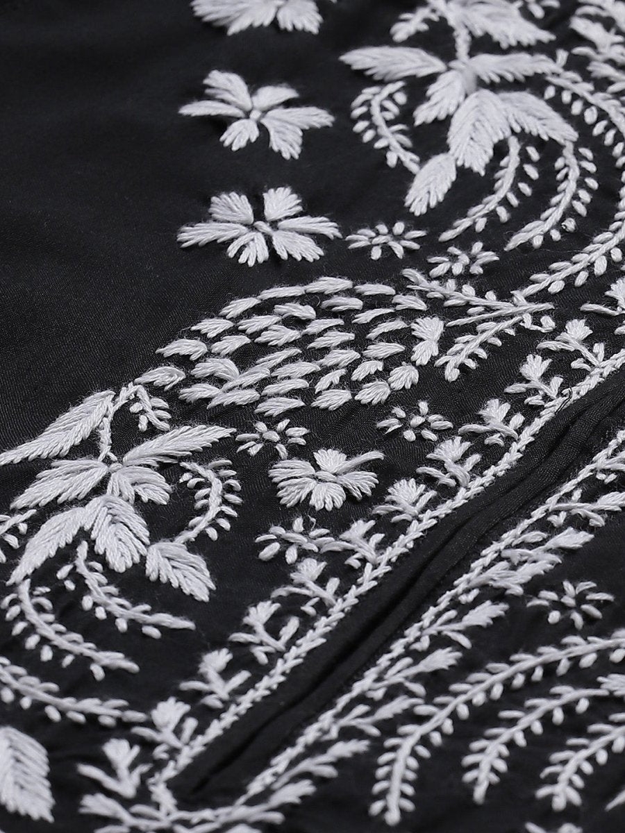 ADA Women Black & White Chikankari Embroidered Straight Sustainable Handloom Kurta - Distacart