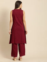 Thumbnail for All About You Women Maroon Self Design Pure Cotton A-Line Kurta with Palazzos - Distacart