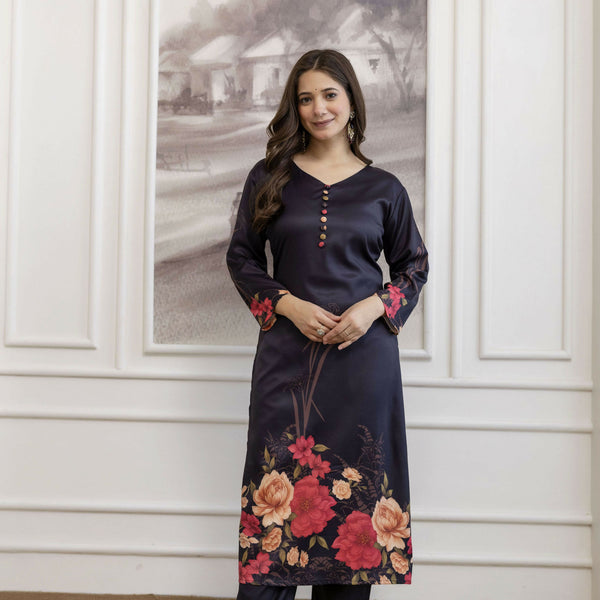 The52 Women's Beautiful Soft Assam Fabric Printed Work A-line Kurta Pant and Dupatta Set - Distacart
