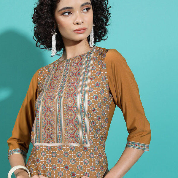 Vishudh Rust Ethnic Motifs Printed Straight Kurta - Distacart