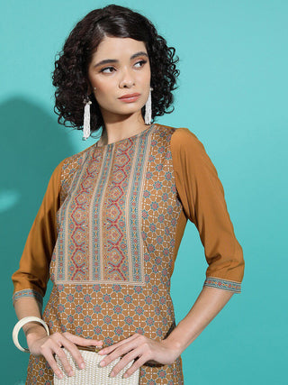 Vishudh Rust Ethnic Motifs Printed Straight Kurta - Distacart