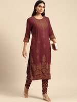 Thumbnail for All About You Women Maroon Bandhani Printed Kurta with Trousers - Distacart