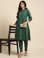Thumbnail for All About You Striped Pleated Sequinned Pure Cotton Kurta with Trousers - Distacart