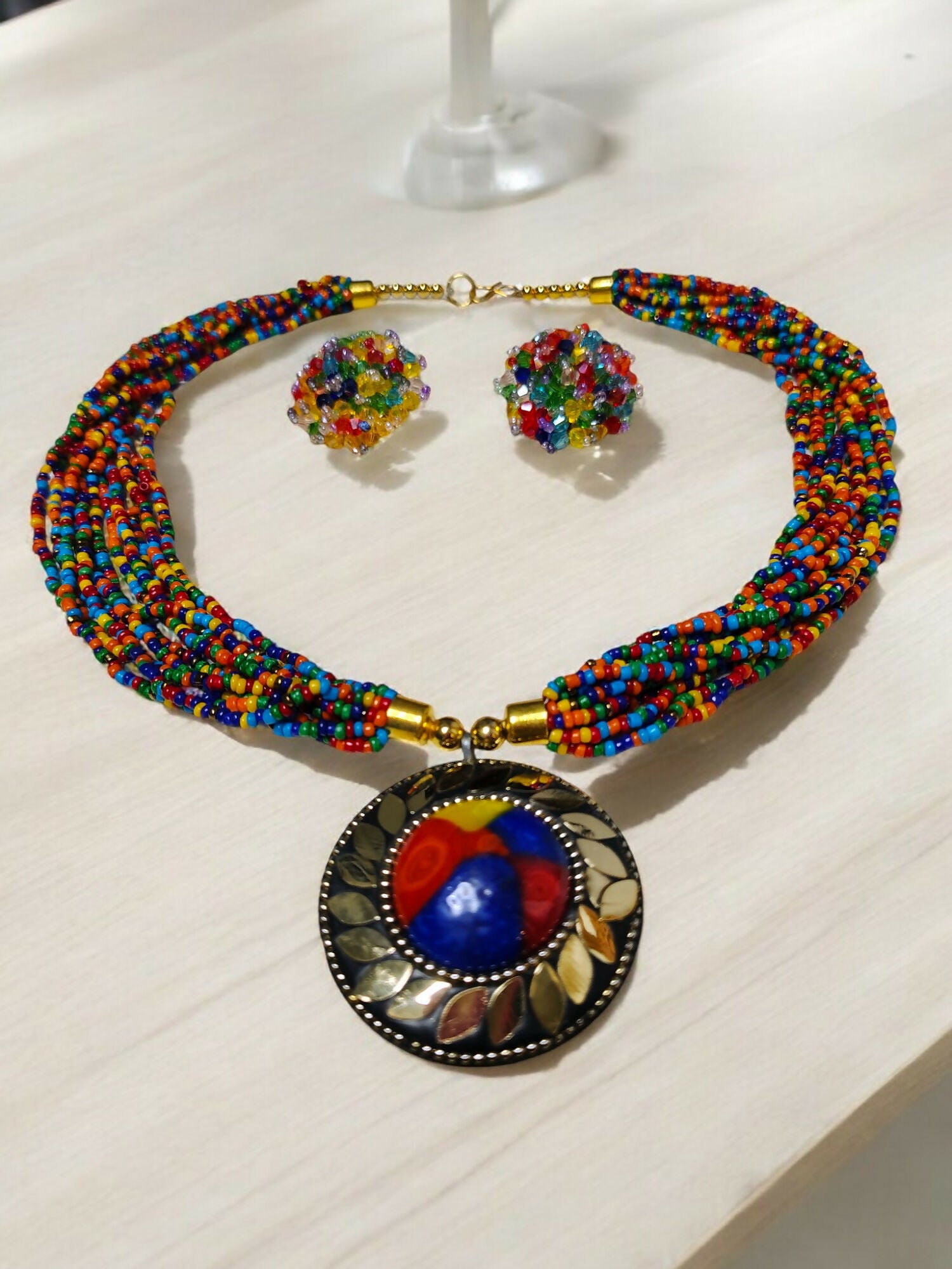 Inhanns All-Day Statement Beaded Necklace Set - Multi Colour - Distacart