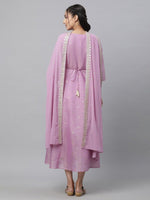 Thumbnail for AURELIA Purple Ethnic motifs Self Design Embroidered Fit & Flare Ethnic Dress With Dupatta