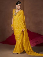 Thumbnail for Anouk Yellow & White Bandhani Printed Sequined Pure Chiffon Bandhani Saree - Distacart