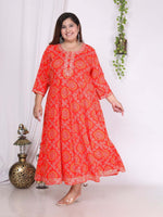 Thumbnail for Swasti Plus Size Bandhani Printed Embroidered Maxi Gown