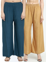 Thumbnail for TAG 7 Women Pack of 2 Blue & Beige Solid Wide-Leg Palazzos