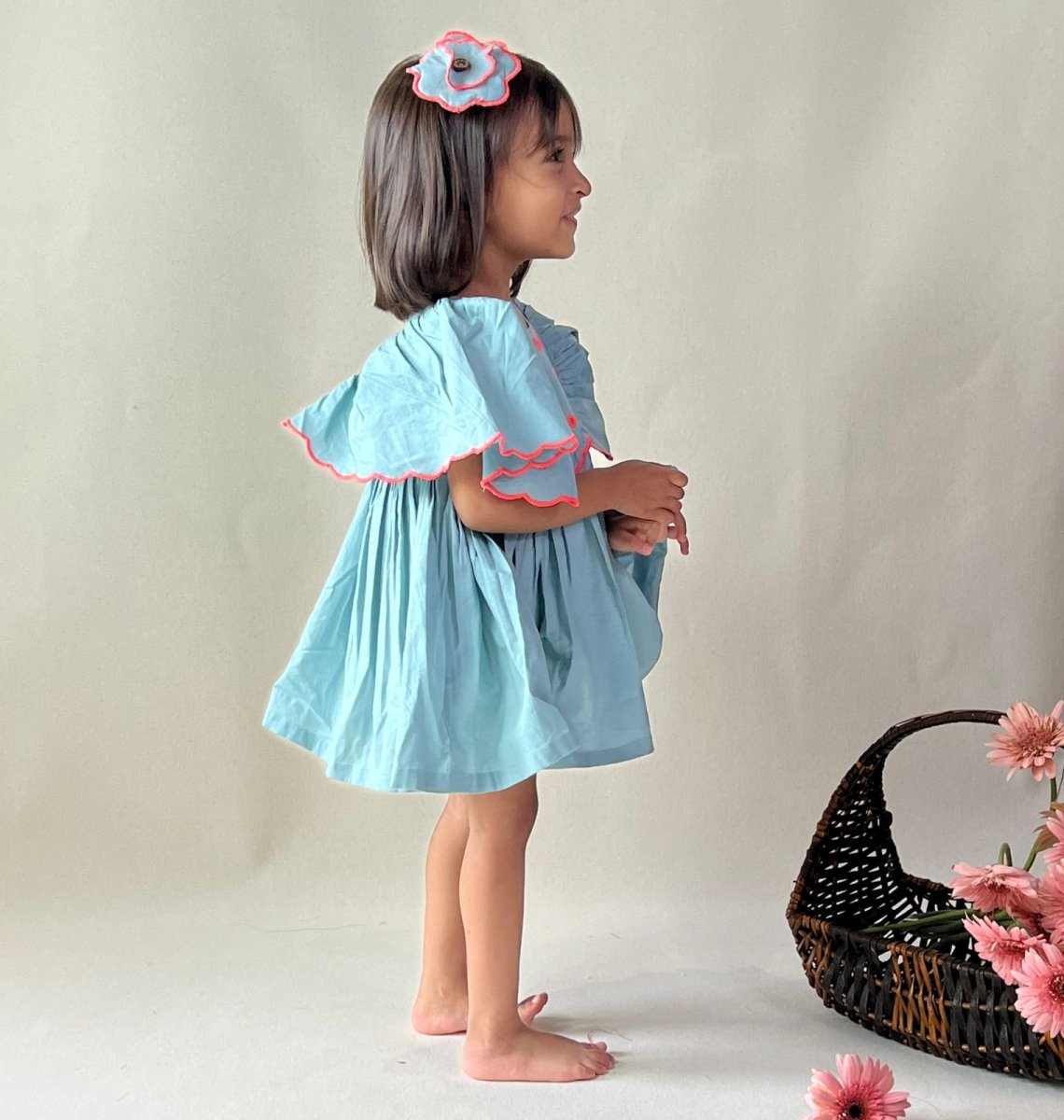 ArthLife Pale Blue Neon Embroidered Dress - Distacart