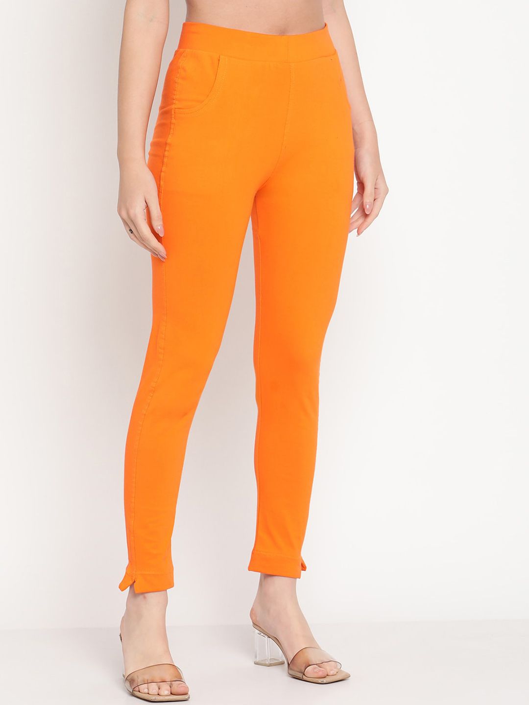 TAG 7 Women Orange Solid Leggings - Distacart