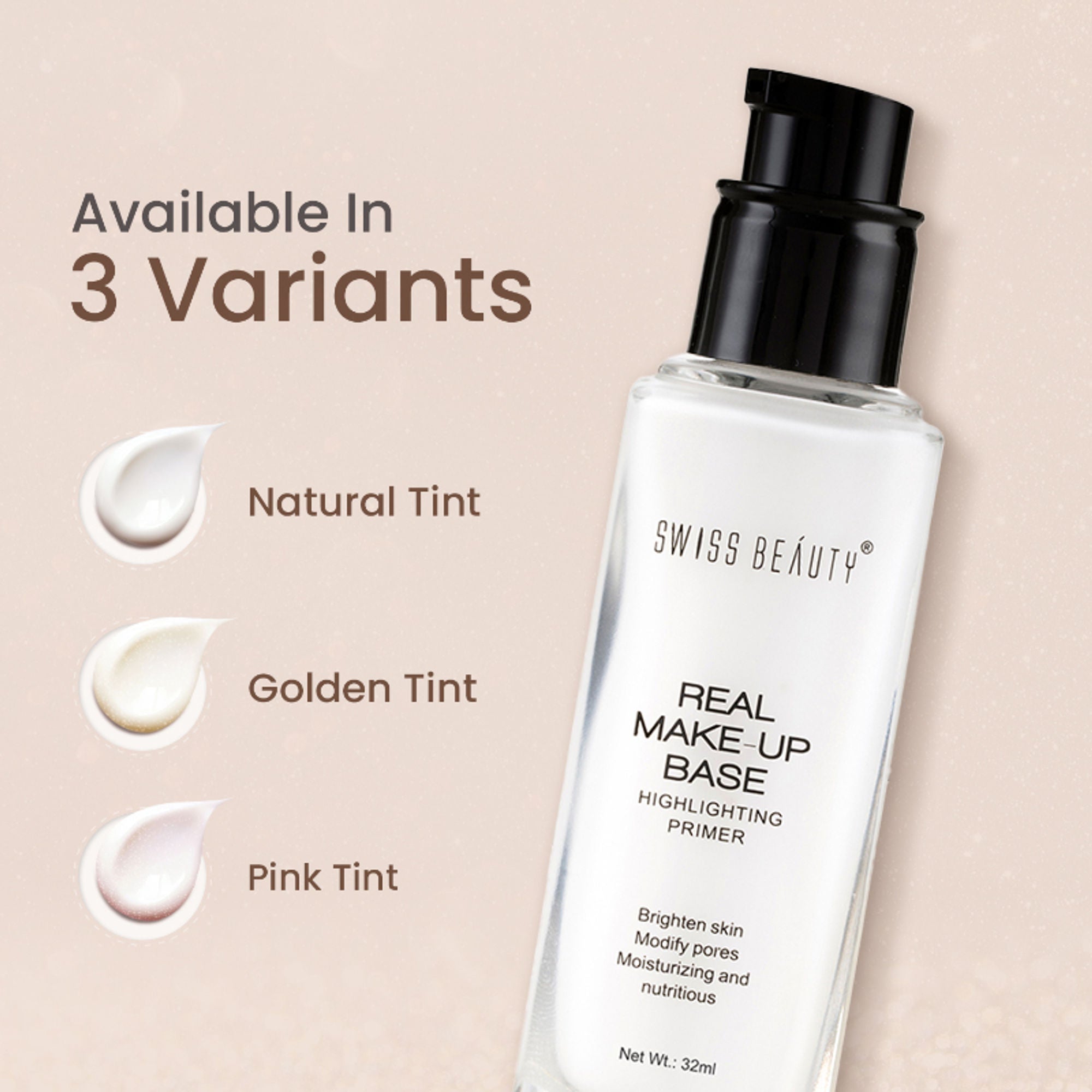 Swiss Beauty Real Make-Up Base Highlighting Primer , Brighten Skin , Modify Pore - N03 Pink Tint - Distacart