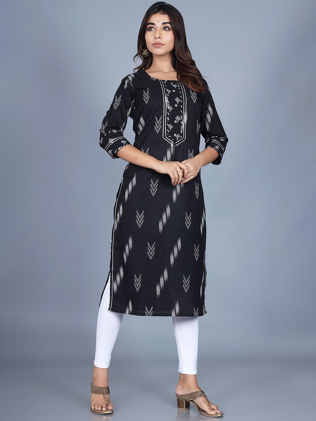 Swasti Women Black Tribal Flared Sleeves Thread Work Floral Anarkali Kurta - Distacart