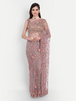 Thumbnail for kasee Lavender & Peach-Coloured Floral Embroidered Net Saree - Distacart
