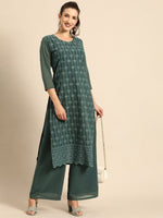 Thumbnail for All About You Women Green Ethnic Motifs Embroidered Regular Chikankari Kurta with Palazzos - Distacart