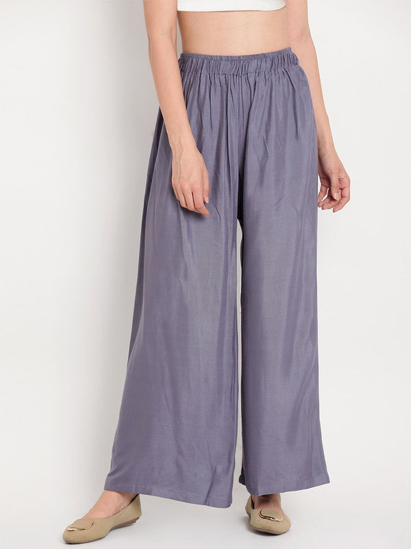 TAG 7 Women Pack Of 2 Black & Grey Solid Flared Palazzos