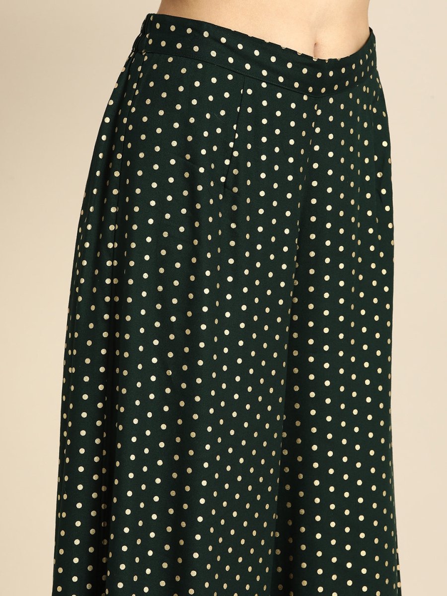 All About You Women Green & Gold-toned Ethnic Motifs Printed Kurta with Palazzos - Distacart