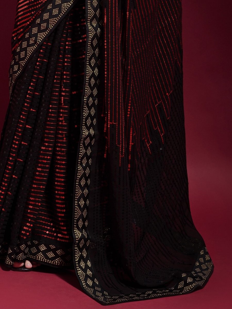 Anouk Black & Red Embellished Sequinned Pure Georgette Saree - Distacart