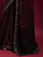 Thumbnail for Anouk Black & Red Embellished Sequinned Pure Georgette Saree - Distacart