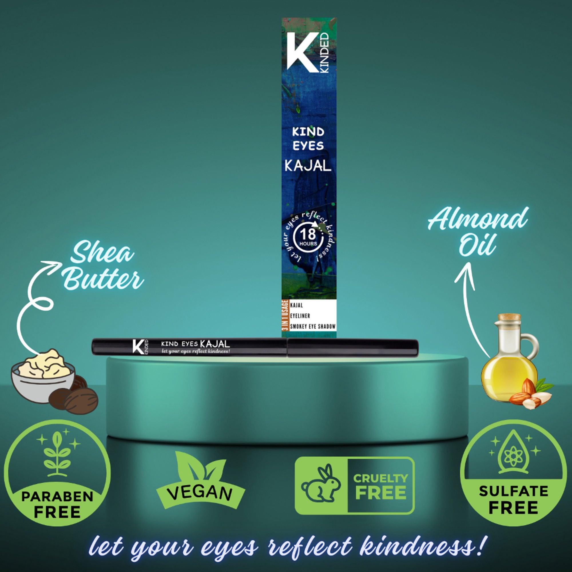 kinded kind eyes kajal 3 in 1 kohl kajal eye liner smokey eye shadow 03 treasured turquoise