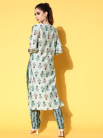 Thumbnail for All About You Women Calm Green Ethnic Motifs Print Parade Kurta with Trousers - Distacart