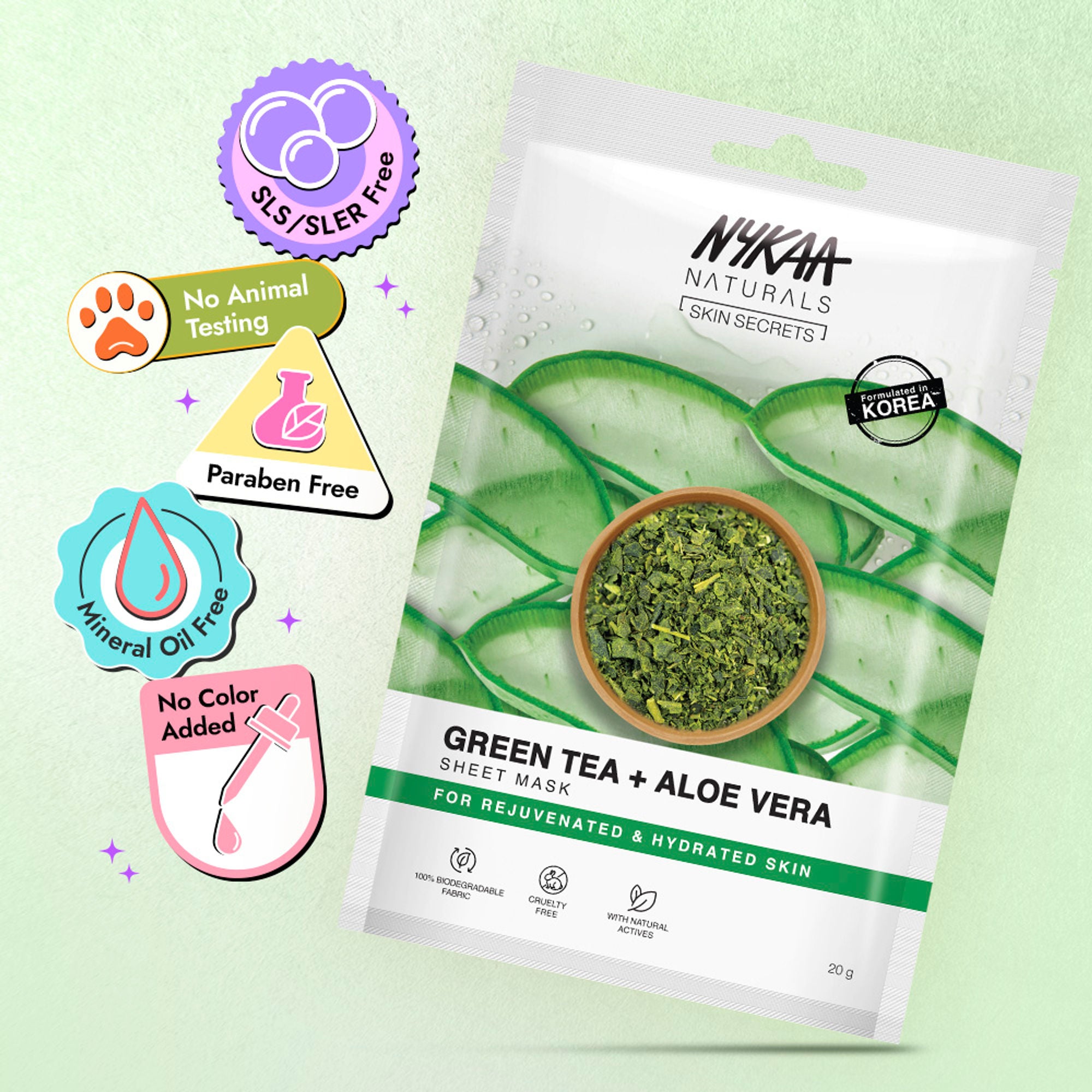 Nykaa Green Tea + Aloe Vera Sheet Mask For Hydrated Skin - Formulated in Korea - For All Skin Types - Green Tea + Aloe Vera - Distacart
